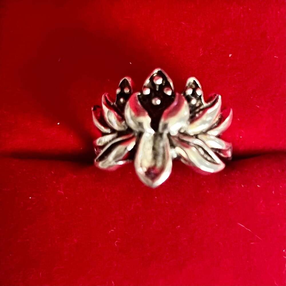 Bohemian Style Lotus Flower Titanium Steel Silver Ring Size 6